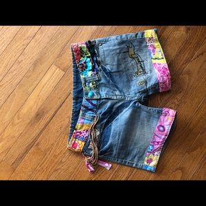 Desigual embroidered embellished denim shorts